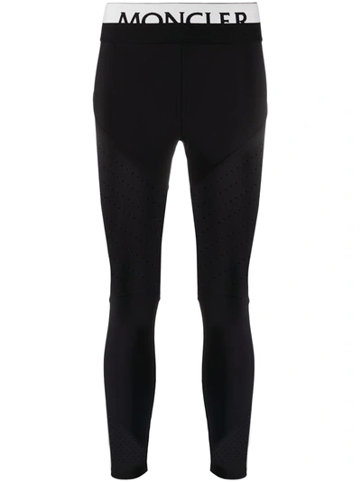 Moncler Leggings In Elastic Fabric With Logo In Black