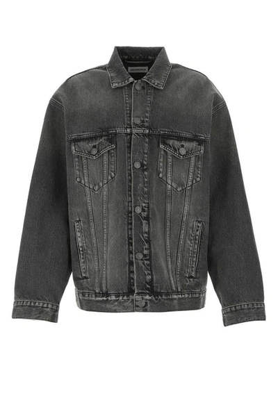 Balenciaga Notre Dame Oversized Denim Jacket In Grey