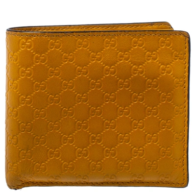 Pre-owned Gucci Mustard Yellow Leather Microssima Bifold Wallet