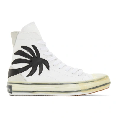Palm Angels White Vulcanized Palm Trainers In White Black