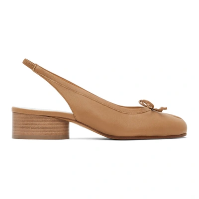 Maison Margiela 30mm Tabi Leather Slingback Ballerinas In Beige