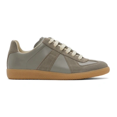 Maison Margiela 20mm Replica Leather & Suede Trainers In Pale Green