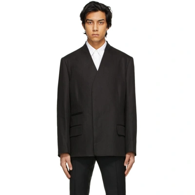 Maison Margiela Collarless Double-breasted Cotton-blend Blazer In Black