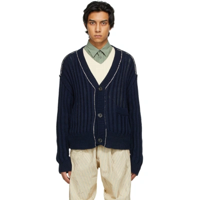 Maison Margiela Navy Cotton Cardigan In Blue