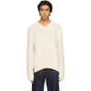 MAISON MARGIELA OFF-WHITE DISTRESSED V-NECK SWEATER