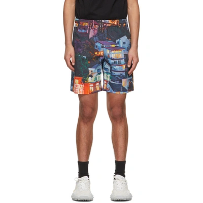 Msgm Multicolor Seth Armstrong Edition Printed Shorts In Blue