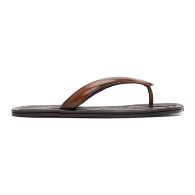 Maison Margiela Tabi Split-toe Leather Flip Flops In Brown