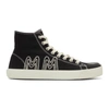 MAISON MARGIELA BLACK & OFF-WHITE CANVAS EMBROIDERED TABI HIGH-TOP SNEAKERS
