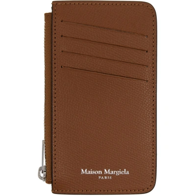 Maison Margiela Brown Four Stitch Zip Card Holder In H4200 Cuoio