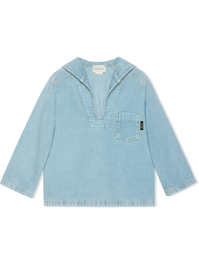 Gucci Kids' Embroidered Corduroy Sweatshirt In Blue