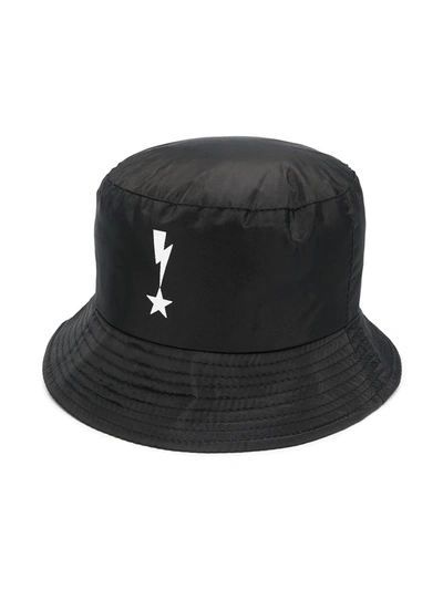 Neil Barrett Kids' Lightning Bolt Bucket Hat In Black