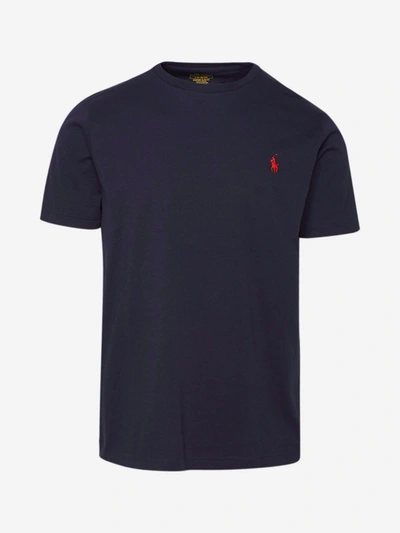Polo Ralph Lauren Mens French Navy Short-sleeved Logo-embroidered Custom Slim-fit Cotton-jersey T-shirt