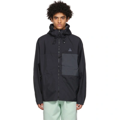 Nike Acg Tuff Nuggets Packable Rain Jacket In Blk/anthrac