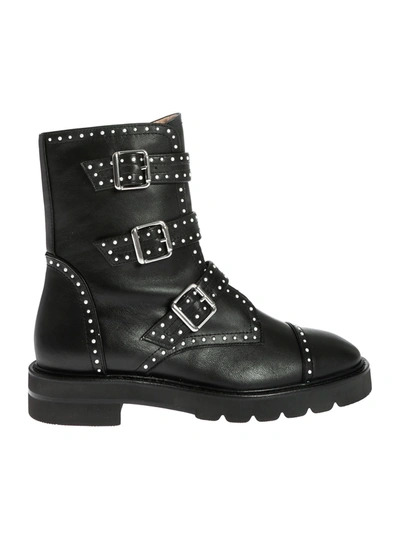 Stuart Weitzman Jesse Lift Studded Ankle Boots In Black Leather