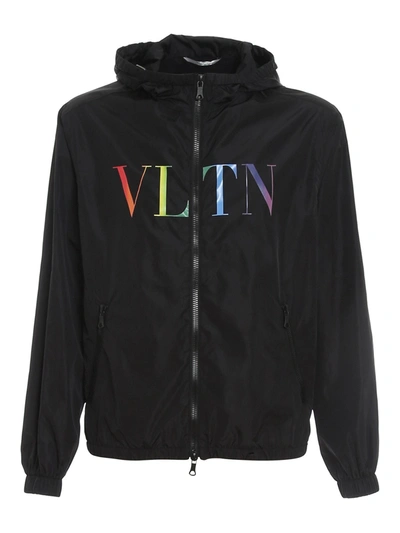 Valentino Vltn Multicolor Windbreaker In Black Nylon