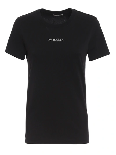 Moncler Jersey T-shirt With Logo Inlay In Black