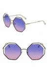Chloé 58mm Octagonal Halo Lens Sunglasses In Havana/purple Rose