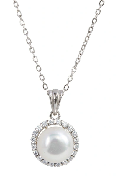 Savvy Cie Sterling Silver Cultured Freshwater Pearl Halo Pendant Necklace In White
