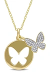 DELMAR YELLOW PLATED STERLING SILVER PAVE DIAMOND ACCENT BUTTERFLY & CUTOUT BUTTERFLY PEDANT NECKLACE,686692045965