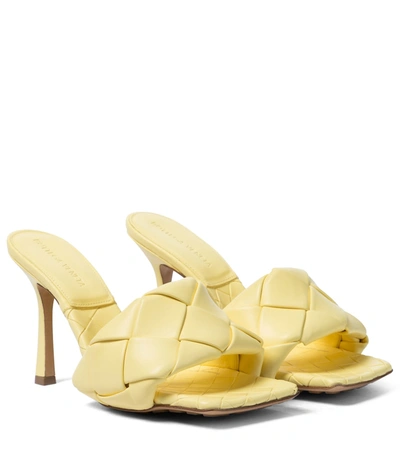Bottega Veneta 90mm Lido Woven Leather Slide Sandals In Yellow