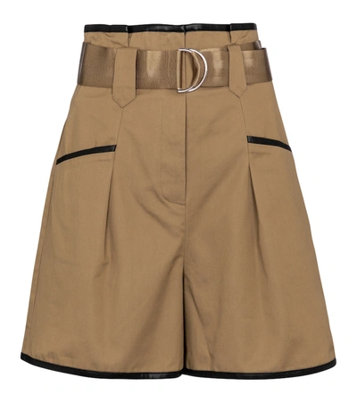 Self-portrait Sand-colored Cotton Shorts With Contrasting Profiles In Brown