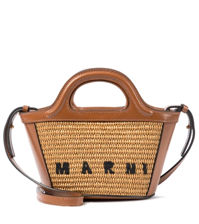Marni Tropical Summer Micro Raffia Tote In Brown
