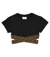 Fendi Teen Ff Trim Cropped T-shirt In Black