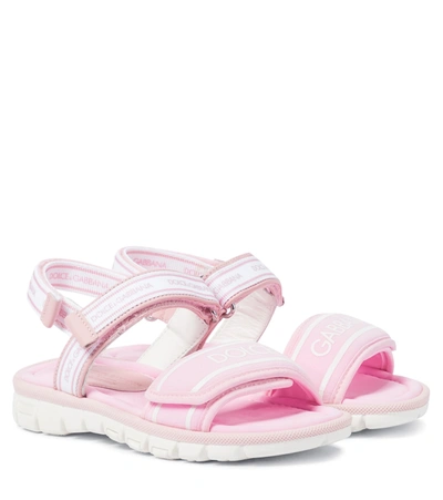 Dolce & Gabbana Kids' Logo皮革边饰凉鞋 In Pink