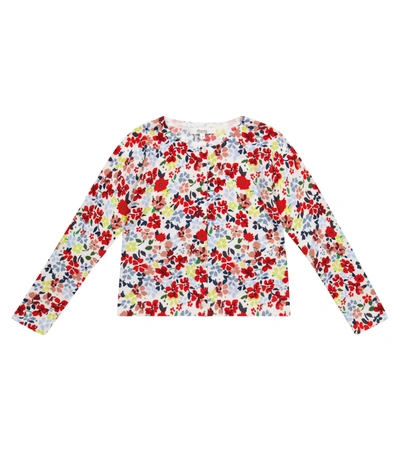 Bonpoint Teen Floral-print Knitted Cardigan In Red