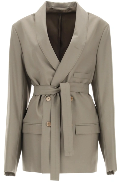 Lemaire Double-breasted Blazer With Belt In Green