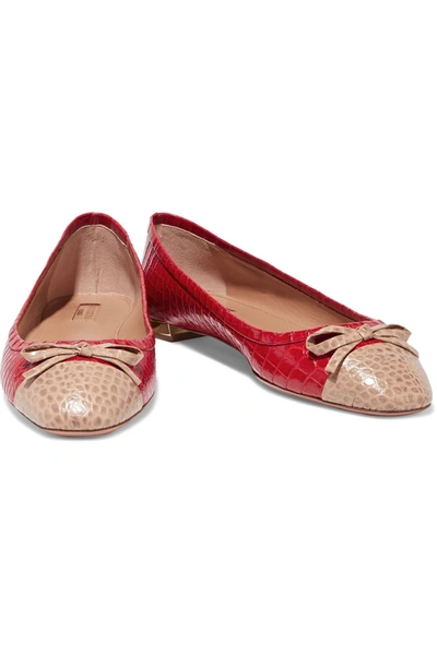 Aquazzura Moss Color-block Croc-effect Leather Ballet Flats In Red