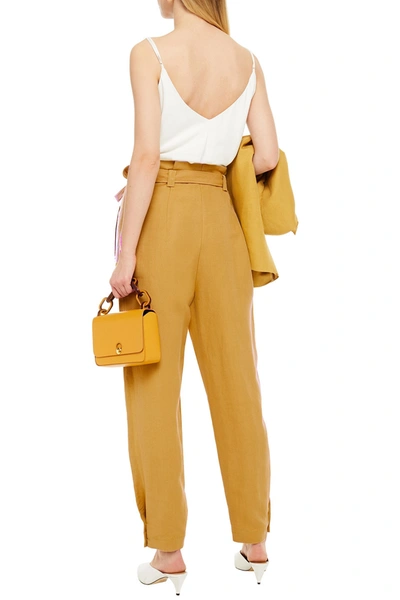 Alberta Ferretti Belted Linen And Silk-blend Twill Tapered Trousers In Mustard