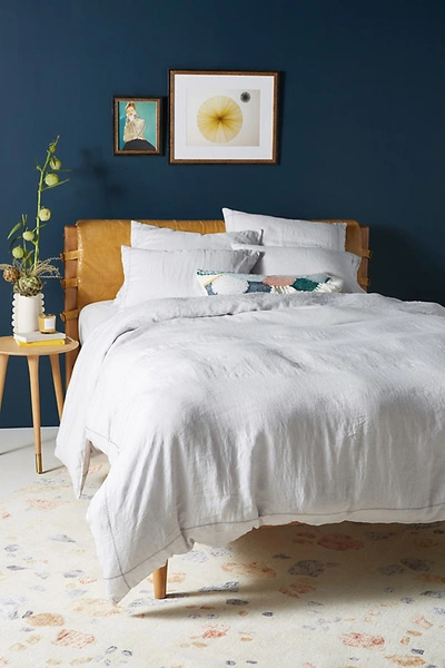Anthropologie Stitched Linen Duvet Cover By  In Grey Size Full