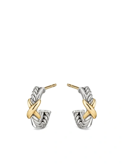 David Yurman 18k黄金x字样缆绳纹理迷你耳环 In Yellow Gold