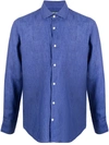 Frescobol Carioca Antonio Regular-fit Cutaway-collar Linen Shirt In Blue