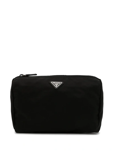 Pre-owned Prada Logo-plaque Cosmetic Pouch In Black