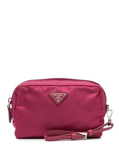 Pre-owned Prada Triangle Logo Pouch In Pink