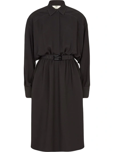 Fendi Belted Silk Trench Coat In Black