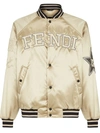 FENDI EMBROIDERED LOGO BUTTONED BOMBER JACKET