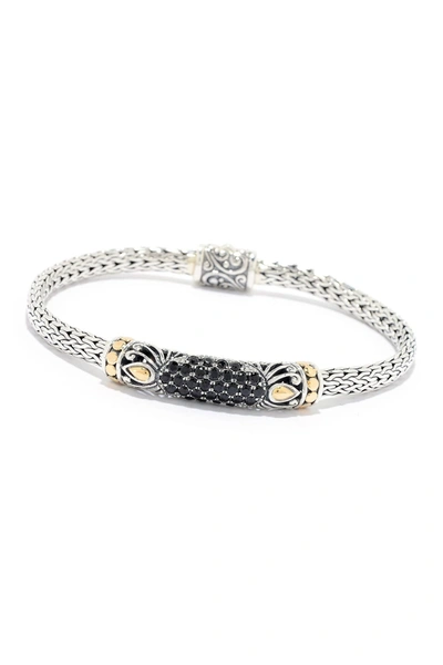Samuel B Jewelry Samuel B. Sterling Silver & 18k Gold Pave Black Spinel Tulang Naga Bracelet In Silver And Gold