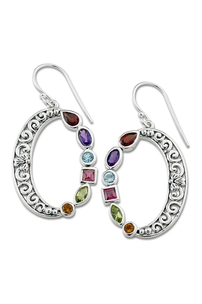Samuel B Jewelry Sterling Silver Multi Gemstone Open Oval Drop Earrings