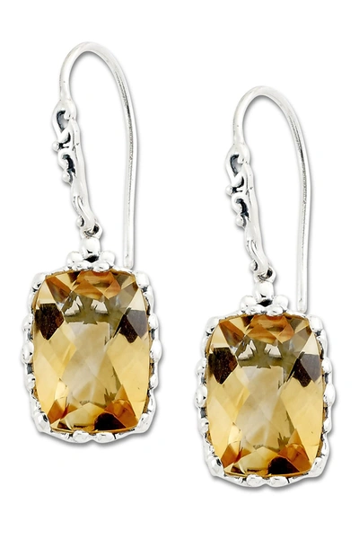 Samuel B Jewelry Sterling Silver Cushion Citrine Drop Earrings In Yellow