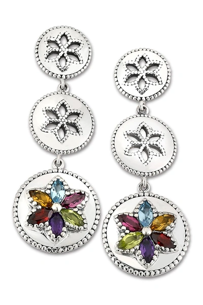 Samuel B Jewelry Sterling Silver Multi Gemstone Triple Circle Flower Earrings