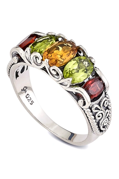 Samuel B Jewelry Samuel B. Sterling Silver Citrine, Peridot & Garnet Crown Ring In Multi