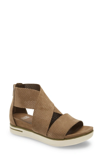 Eileen Fisher Sport Platform Sandal In Olive Nubuck Leather