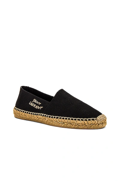 Saint Laurent Canvas Slip-on Espadrilles With Embroidered Logo Detail In Black