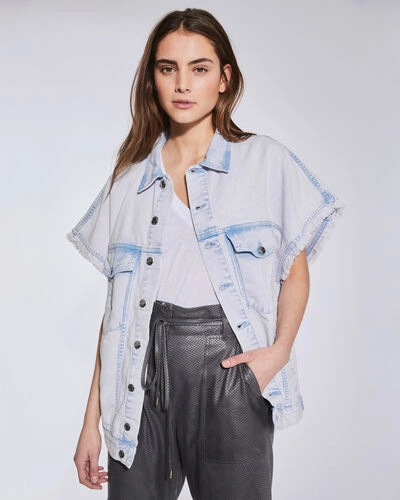 Iro Kachixspe Oversized Frayed Bleached Denim Vest In Blue Bleached Pink