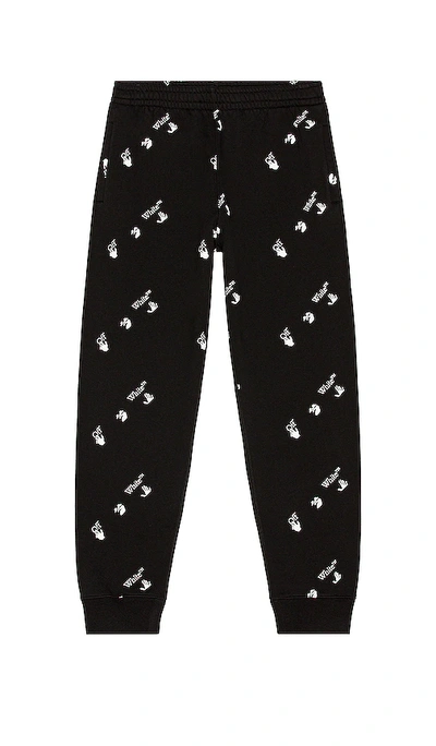 Off-white Black All Over Logo Cuffed Lounge Pants In Black,white