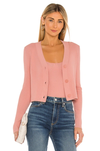 525 Rib Cropped V Neck Cardigan In Pink Sand