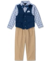 NAUTICA BABY BOYS SHIRT, SOLID TWILL VEST, PANTS & BOWTIE SET